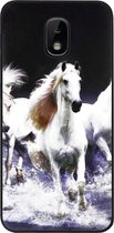 - ADEL Siliconen Back Cover Softcase Hoesje Geschikt voor Samsung Galaxy J3 (2018) - Paarden Wit