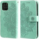7-bloemblaadje Bloemen Embossing Patroon Horizontale Flip PU Lederen Case met Houder & Kaartsleuven & Portemonnee & Fotolijst Voor iPhone 12 mini (Groen)