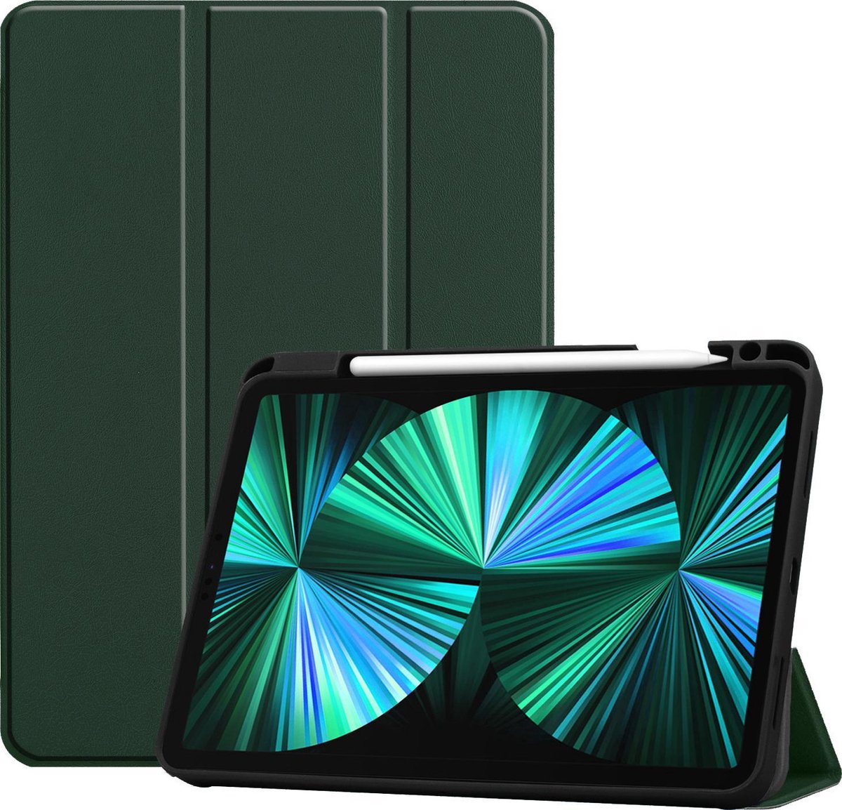 Hoesje Geschikt voor Apple iPad Pro (2021) - 12.9 inch - Dun & Stevig - Trifold Bookcase - Hard Cover Case - Met Uitsparing Geschikt voor Apple Pencil - Hardcover Book - Tablet Hoes - Donkergroen