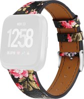 By Qubix geschikt voor Fitbit Versa 1 - 2 & Lite leren bandje - Bloemenprint roze Smartwatchbandje bandje Armband Polsband Strap Band Watchband