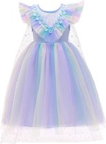 Prinses - Unicorn jurk - Zomerjurk met cape - Eenhoorn jurk - Regenboog - Prinsessenjurk - Verkleedkleding - Feestjurk - Sprookjesjurk - Maat 122/128 (6/7 jaar)