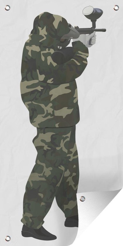 Tuinposter Een illustratie van militaire camouflage tijdens paintball - 40x80 cm - Wanddecoratie Buiten - Tuinposter - Tuindoek - Schuttingposter - Tuinschilderij