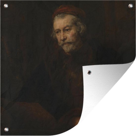 Affiche de jardin Rembrandt van Rijn (carré) - L'apôtre Paul - Peinture de Rembrandt van Rijn affiche de jardin en vrac 100x100 cm - Toile de jardin / Toile d'extérieur / Peintures d'extérieur (décoration de jardin) XXL / Groot format!