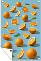 Tuinposters buiten Fruit - Sinaasappel - Blauw - 60x90 cm - Tuindoek - Buitenposter