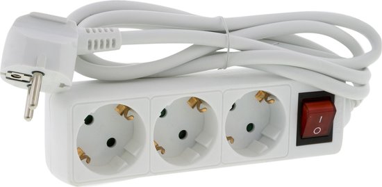 Exin Stekkerdoos – 3 stekkers – Verlengsnoer met Schakelaar – 3500 Watt – Randaarde – 1,5 meter – Wit