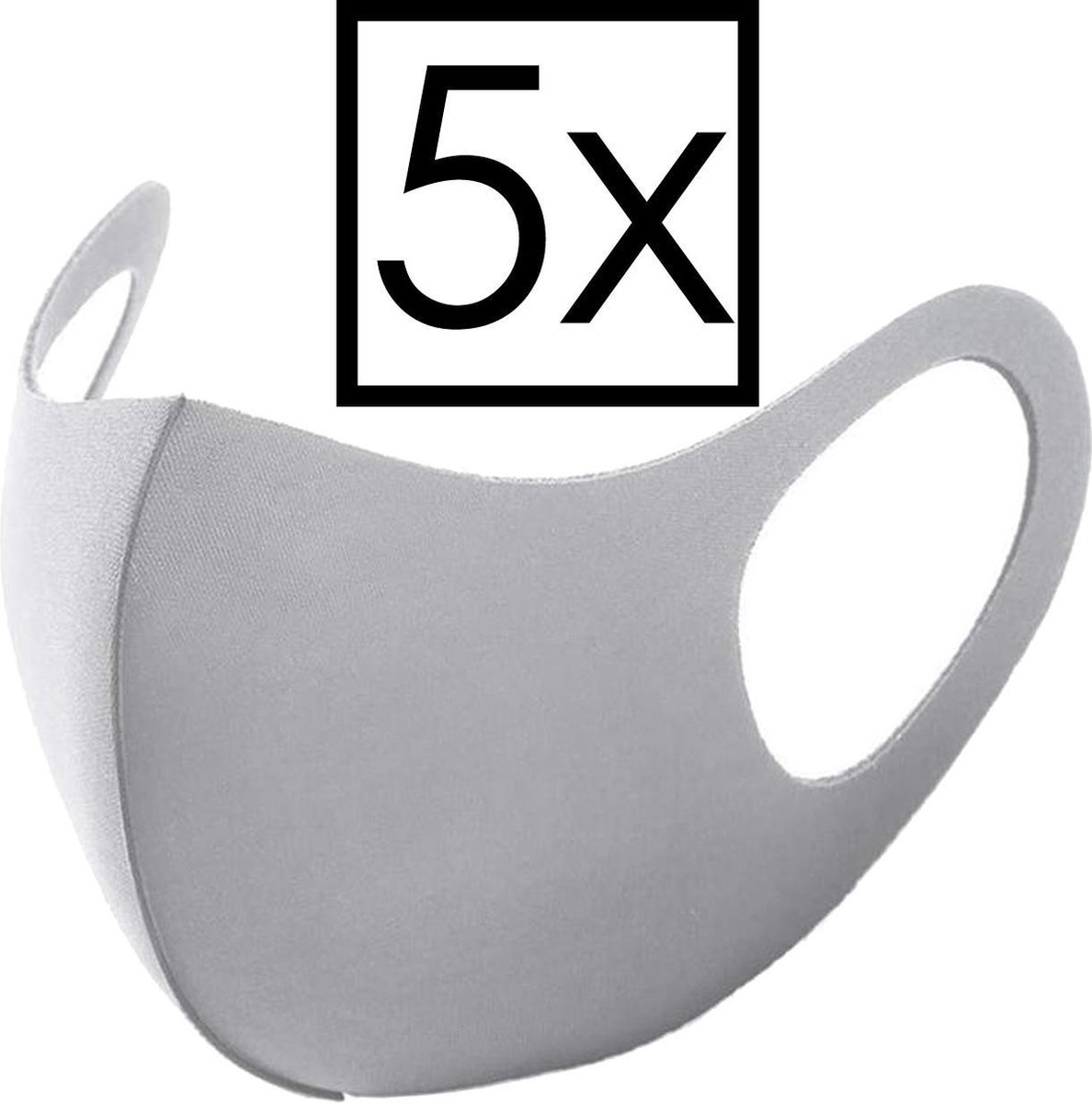 Mondkapje Wasbaar Universeel Mondmasker Wasbaar Niet Medisch Grijs - 5x