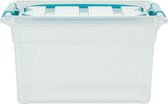 Whitefurze Carry Box opbergdoos 7 liter, transparant met blauwe handvaten