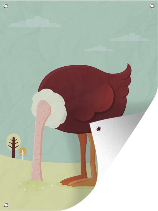 Tuin decoratie Illustratie van een struisvogel met zijn kop in het zand - 30x40 cm