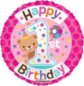 Kaleidoscope Folieballon Happy 1st Birthday Meisjes 45,5 Cm Roze