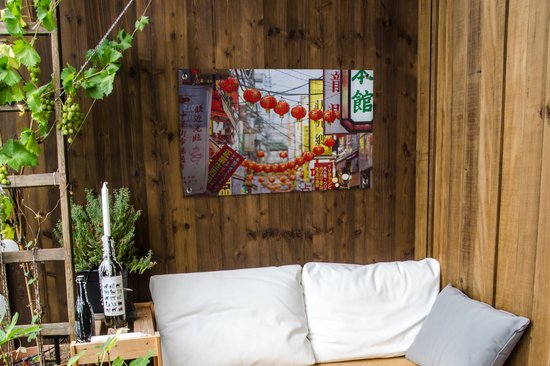 Lanternes rouges dans une rue de Yokohama au Japon Affiche de jardin 90x60 cm - Toile de jardin / Toile d'extérieur / Peintures pour l'extérieur (décoration de jardin)