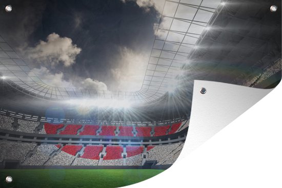 Muurdecoratie Een illustratie van een voetbalstadion onder de wolken - 180x120 cm - Tuinposter - Tuindoek - Buitenposter