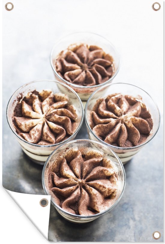 Betreffende Exclusief Uiterlijk Tuindecoratie Vier kleine tiramisu dessert in glazen bekers met een vormpje  - 40x60 cm... | bol.com