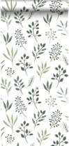 ESTAhome behang bloemmotief in Scandinavische stijl wit en vergrijsd groen - 139080 - 0.53 x 10.05 m