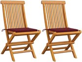 Medina Tuinstoelen 2 st met wijnrode kussens massief teakhout
