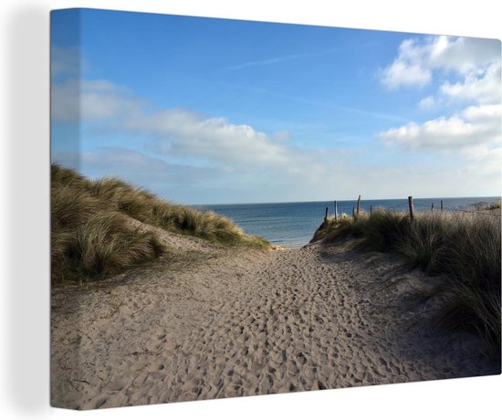 Canvas schilderij 180x120 cm - Wanddecoratie Pad tussen de duinen naar de stranden van D-Day in Europa - Muurdecoratie woonkamer - Slaapkamer decoratie - Kamer accessoires - Schilderijen
