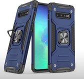 Samsung S10 Hoesje - Heavy Duty Armor hoesje Blauw - Galaxy S10 silicone TPU 360-Degree hybride hoesje Kickstand ringhouder met Magnetisch Auto Mount