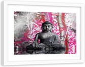 Foto in frame , Boeddha met Bamboe , 120x80cm , Multikleur , Premium print