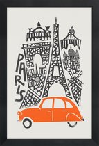 JUNIQE - Poster met houten lijst Paris Cityscape -13x18 /Rood & Zwart