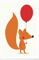JUNIQE - Poster Fox with a Red Balloon -20x30 /Oranje & Rood