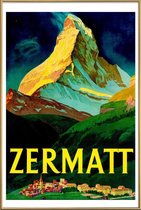JUNIQE - Poster met kunststof lijst Vintage Zwitserland Zermatt -30x45
