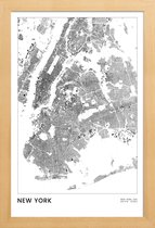 JUNIQE - Poster in houten lijst New York kaart -20x30 /Wit & Zwart