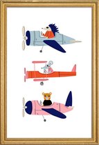 JUNIQE - Poster met houten lijst Aeroplane Race -30x45 /Grijs