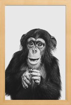 JUNIQE - Poster met houten lijst Chimpanzee II -13x18 /Grijs & Zwart