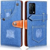 Voor OPPO K9 5G Denim Horizontale Flip Lederen Case met Houder & Kaartsleuf & Portemonnee (Donkerblauw)