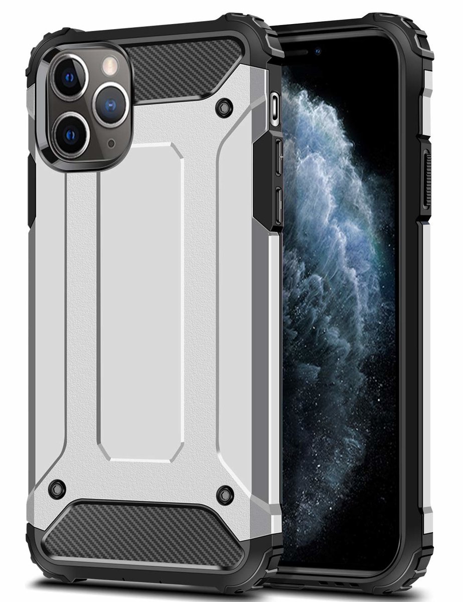 Hoesje Geschikt voor iPhone 11 Pro Armor Hoesje - Zilver