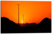 Dibond - Oranje Lucht boven Lantaarnpalen - 60x40cm Foto op Aluminium (Wanddecoratie van metaal)