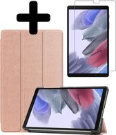 Hoes Geschikt voor Samsung Galaxy Tab A7 Lite Hoes Book Case Hoesje Luxe Trifold Cover Met Screenprotector - Hoesje Geschikt voor Samsung Tab A7 Lite Hoesje Bookcase - Rosé goud