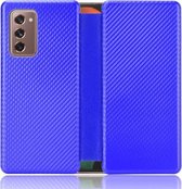 Voor Samsung Galaxy Z Fold2 5G Koolstofvezel Textuur Magnetische Horizontale Flip TPU + PC + PU lederen tas met kaartsleuf (blauw)