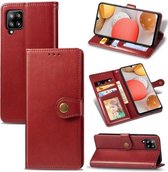 Voor Samsung Galaxy A42 5G retro effen kleur lederen gesp telefoonhoes met lanyard & fotolijst & kaartsleuf & portemonnee & standaardfunctie (rood)