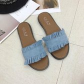 Lotus Leaf Edge Beach Flat Bottom Sandals Slippers, maat: 40 (blauw)