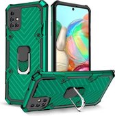 Voor Samsung Galaxy A71 Cool Armor PC + TPU schokbestendig hoesje met 360 graden rotatie ringhouder (donkergroen)