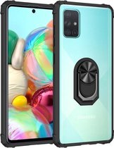 Voor Samsung Galaxy A51 schokbestendig transparant TPU + acryl beschermhoes met ringhouder (zwart)