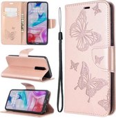 Voor Xiaomi Redmi 8 Embossing Twee Vlinders Patroon Horizontale Flip PU Lederen Case met Houder & Kaartsleuf & Portemonnee & Lanyard (Goud)