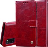 Voor Samsung Galaxy A41 zakelijke stijl olie wax textuur horizontale flip lederen tas met houder & kaartsleuven & portemonnee (bruin rood)