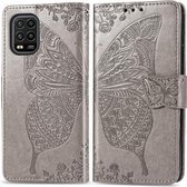 Voor Geschikt voor Xiaomi 10 lite 5g vlinder liefde bloem reliëf horizontale flip lederen tas met beugel / kaartsleuf / portemonnee / lanyard (grijs)