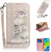 Voor Xiaomi Redmi Note 9 / Redmi 10X 4G 3D Geschilderd Patroon Magnetische Aantrekkelijkheid Horizontale Flip Leren Case met Houder & Kaartsleuf & Portemonnee & Lanyard (Eekhoorns)