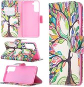 Voor Samsung Galaxy S21 + 5G Gekleurde Tekening Patroon Horizontale Flip Leren Case met Houder & Kaartsleuven & Portemonnee (Life Tree)