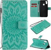 Voor Samsung Galaxy A11 (Amerikaanse versie) Geperst afdrukken Zonnebloempatroon Horizontale flip PU lederen tas met houder & kaartsleuven & portemonnee & lanyard (groen)