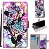 Voor Samsung Galaxy S21 + 5G Gekleurde Tekening Cross Textuur Horizontale Flip PU Lederen Case met Houder & Kaartsleuven & Portemonnee & Lanyard (Kleur Bodem Holle Bloem)