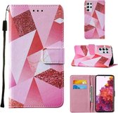 Voor Samsung Galaxy S21 Ultra 5G Cross Texture Painting Pattern Horizontale Flip Leather Case met Houder & Kaartsleuven & Portemonnee & Lanyard (Pink Rhombus)