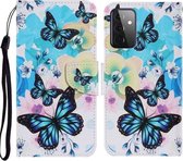 Voor Samsung Galaxy A72 5G Gekleurde Tekening Patroon Horizontale Flip PU Lederen Case met Houder & Kaartsleuven & Portemonnee & Lanyard (Paarse Vlinder)