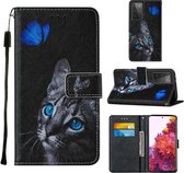 Voor Samsung Galaxy S30 Ultra Cross Texture Painting Pattern Horizontale Flip Leather Case met houder & kaartsleuven & portemonnee & Lanyard (Blue Butterfly Cat Eyes)