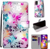 Voor Samsung Galaxy M31s Gekleurde Tekening Cross Textuur Horizontale Flip PU Lederen Case met Houder & Kaartsleuven & Portemonnee & Lanyard (Gradient Kleurrijke Bloem)