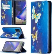 Voor Samsung Galaxy Note20 Gekleurd tekenpatroon Onzichtbaar magnetisch horizontaal Flip PU lederen hoesje met houder & kaartsleuven & portemonnee (gouden vlinders)