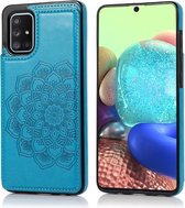 Voor Samsung Galaxy A71 / A81 / A10 / A91 dubbele gesp Mandala patroon PU + TPU beschermhoes met kaartsleuven & houder & fotolijst (blauw)