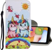 Voor Samsung Galaxy A51 Gekleurde Tekening Patroon Horizontale Flip PU Lederen Case met Houder & Kaartsleuven & Portemonnee & Lanyard (Paar Eenhoorn)